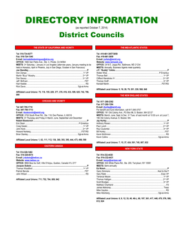 DIRECTORY INFORMATION (As Reported October 7, 2014) District Councils