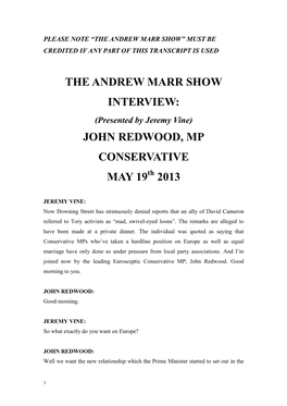 The Andrew Marr Show Interview: John Redwood