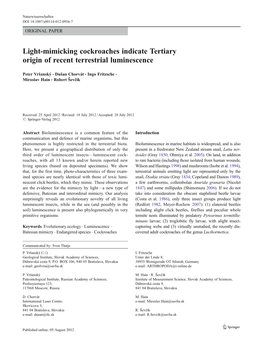 Light-Mimicking Cockroaches Indicate Tertiary Origin of Recent Terrestrial Luminescence