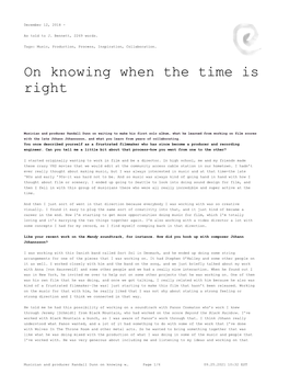 Musician and Producer Randall Dunn on Knowing When the Time Is Right