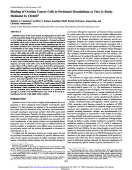 Binding of Ovarian Cancer Cells to Peritoneal Mesothelium in Vitrois Partly Mediated by CD44H1