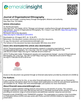 Stranger and Stranger: Creating Theory Through Ethnographic Distance And