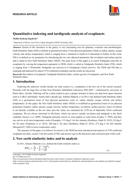 Quantitative Indexing and Tardigrade Analysis of Exoplanets Madhu Kashyap Jagadeesh 1