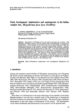 Early Development, Implantation and Amniogenesis in the Indian Vampire Bat,<Emphasis Type=