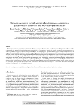 Osmotic Pressure in Colloid Science : Clay Dispersions, Catanionics