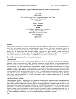 Semantic Changes in Acehnese from Proto-Austronesian