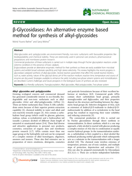 An Alternative Enzyme Based Method for Synthesis of Alkyl-Glycosides Mohd Younis Rather1 and Saroj Mishra2*