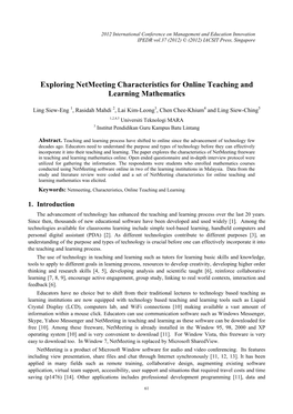 Exploring Netmeeting Characteristics for Online Teaching and Learning Mathematics