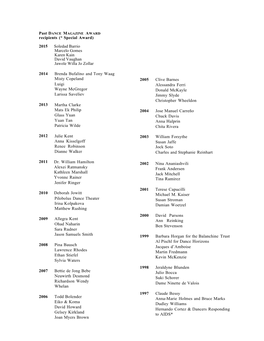 Recipients (* Special Award) 2015 Soledad Barrio Marcelo Gomes