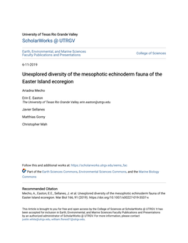 Unexplored Diversity of the Mesophotic Echinoderm Fauna of the Easter Island Ecoregion