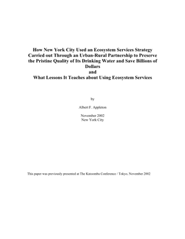 How New York City Used an Ecosystem Services Strategy