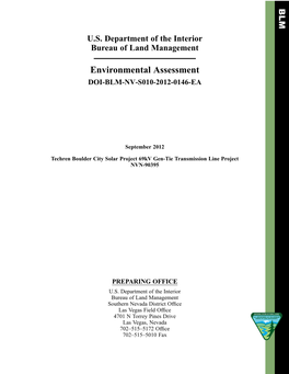 Environmental Assessment DOI-BLM-NV-S010-2012-0146-EA This Page Intentionally Left Blank DOI-BLM-NV-S010-2012-0146-EA Iii Table of Contents