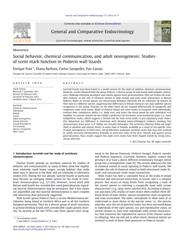 Studies of Scent Mark Function in Podarcis Wall Lizards ⇑ Enrique Font , Diana Barbosa, Carlos Sampedro, Pau Carazo