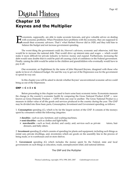 Chapter 10 Keynes and the Multiplier