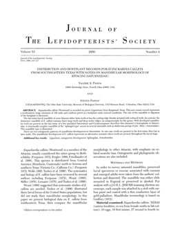 Distribution and Hostplant Records for Eupackardia Calleta from Southeastern Texas with Notes on Mandibular Morphology of Attacini (Saturniidae)