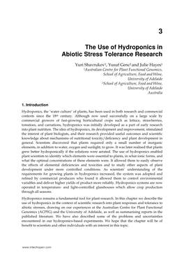 The Use of Hydroponics in Abiotic Stress Tolerance Research