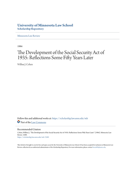 The Development of the Social Security Act of 1935: Reflections Some Fifty Years Later