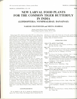 New Larval Food Plants for the Common Tiger Butterfly in India (Lepidoptera: Nymphalidae: Danainae)