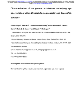 Characterization of the Genetic Architecture Underlying Eye Size Variation Within Drosophila Melanogaster and Drosophila Simulan