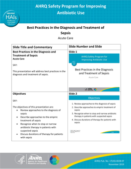 Best Practices in the Diagnosis and Treatment of Sepsis