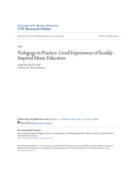Lived Experiences of Kodály-Inspired Music Educators" (2011)