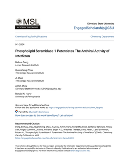 Phospholipid Scramblase 1 Potentiates the Antiviral Activity of Interferon