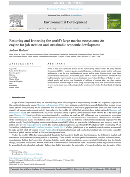 Restoring and Protecting the World's Large Marine Ecosystems: an Engine for Job Creation and Sustainable Economic Development ⁎ Andrew Hudson