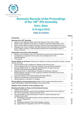 Summary Records of the 140Th Assembly