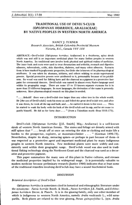 Traditional Use of Devil's-Club (Oplopanax Horridus; Araliaceae) by Native Peoples in Western North America