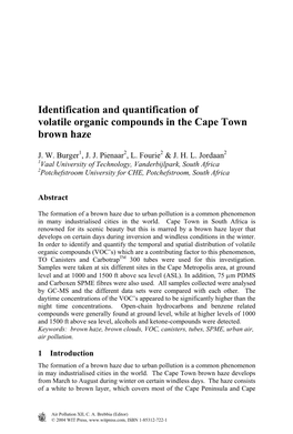 Identification and Quantification of Volatile Organic Compounds in the Cape Town Brown Haze