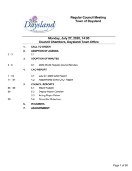 Regular Council Meeting Town of Daysland