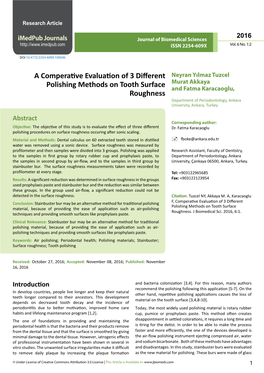 A Comperative Evaluation of 3 Different Polishing Methods on Tooth Surface Roughness