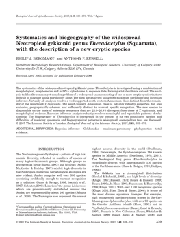 Systematics and Biogeography of the Widespread Neotropical Gekkonid Genus Thecadactylus (Squamata), with the Description of a New Cryptic Species