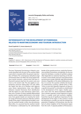 Determinants of the Development of Pomerania Related to Maritime Economy and Tourism: Introduction