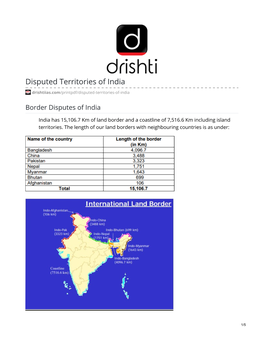 Disputed Territories of India