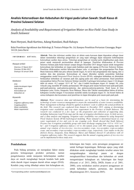 Analisis Ketersediaan Dan Kebutuhan Air Irigasi Pada Lahan Sawah: Studi Kasus Di Provinsi Sulawesi Selatan
