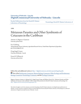 Metazoan Parasites and Other Symbionts of Cetaceans in the Caribbean Antonio A