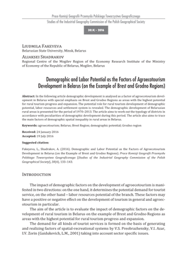 Demographic and Labor Potential As the Factors of Agroecotourism Development in Belarus (On the Example of Brest and Grodno Regions)