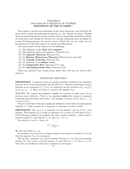 CHAPTER II the LIMIT of a SEQUENCE of NUMBERS DEFINITION of the NUMBER E