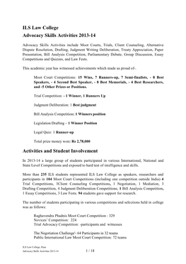 ILS Law College Advocacy Skills Activities 2013-14