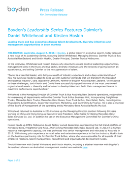 Boyden's Leadership Series Features Daimler's Daniel Whitehead And
