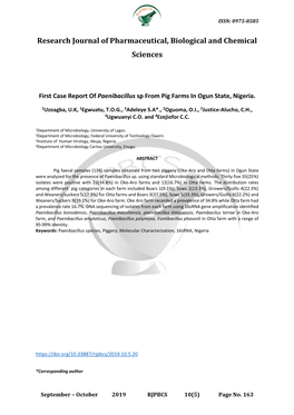 First Case Report of Paenibacillus Sp from Pig Farms in Ogun State, Nigeria