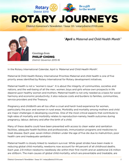 ROTARY JOURNEYS District Governor’S Newsletter / Issue 10 / Rotarydistrict3310.Com
