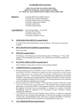 Stamford Town Council Minutes of the Planning