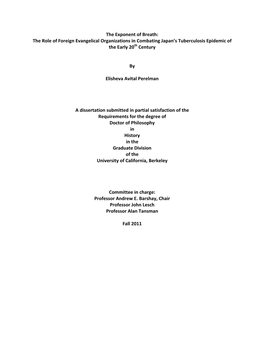 The Role of Foreign Evangelical Organizations in Combating Japan’S Tuberculosis Epidemic of the Early 20Th Century