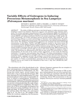 Variable Effects of Goitrogens in Inducing Precocious Metamorphosis in Sea Lampreys (Petromyzon Marinus)