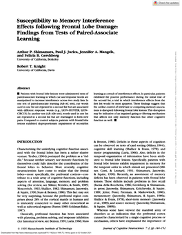 Susceptibility to Memory Interference Effects Following Frontal Lobe Damage: Findings from Tests of Paired-Associate Learning