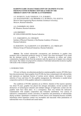 Radionuclide Characterization of Graphite Stacks from Plutonium Production Reactors of the Siberian Group of Chemical Enterprises