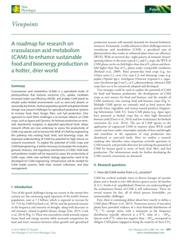 CAM), a Specialized Type of Crassulacean Acid Metabolism Photosynthesis That Results in Enhanced Plant Water-Use Efﬁciency (CAM) to Enhance Sustainable (WUE)