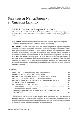 Synthesis of Native Proteins by Chemical Ligation∗